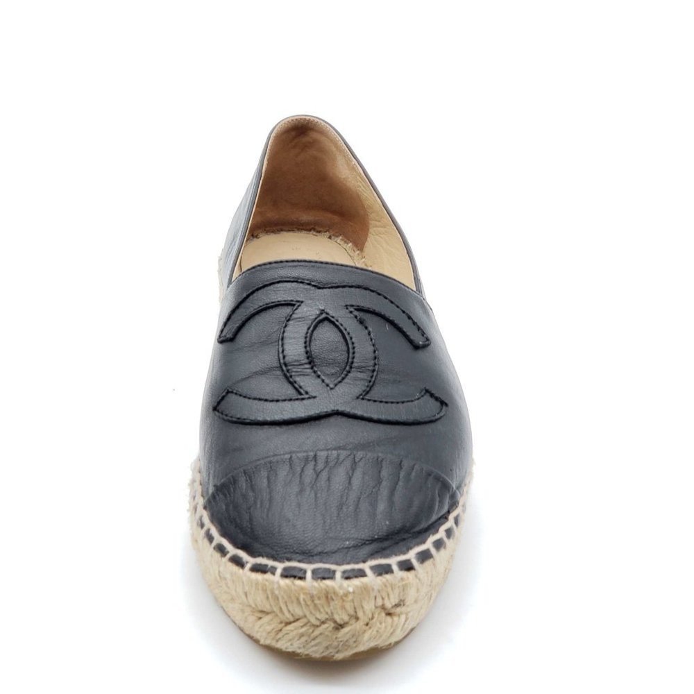 100% Authentic Chanel CC Lambskin Black Espadrille Shoes - Picture 5 of 13